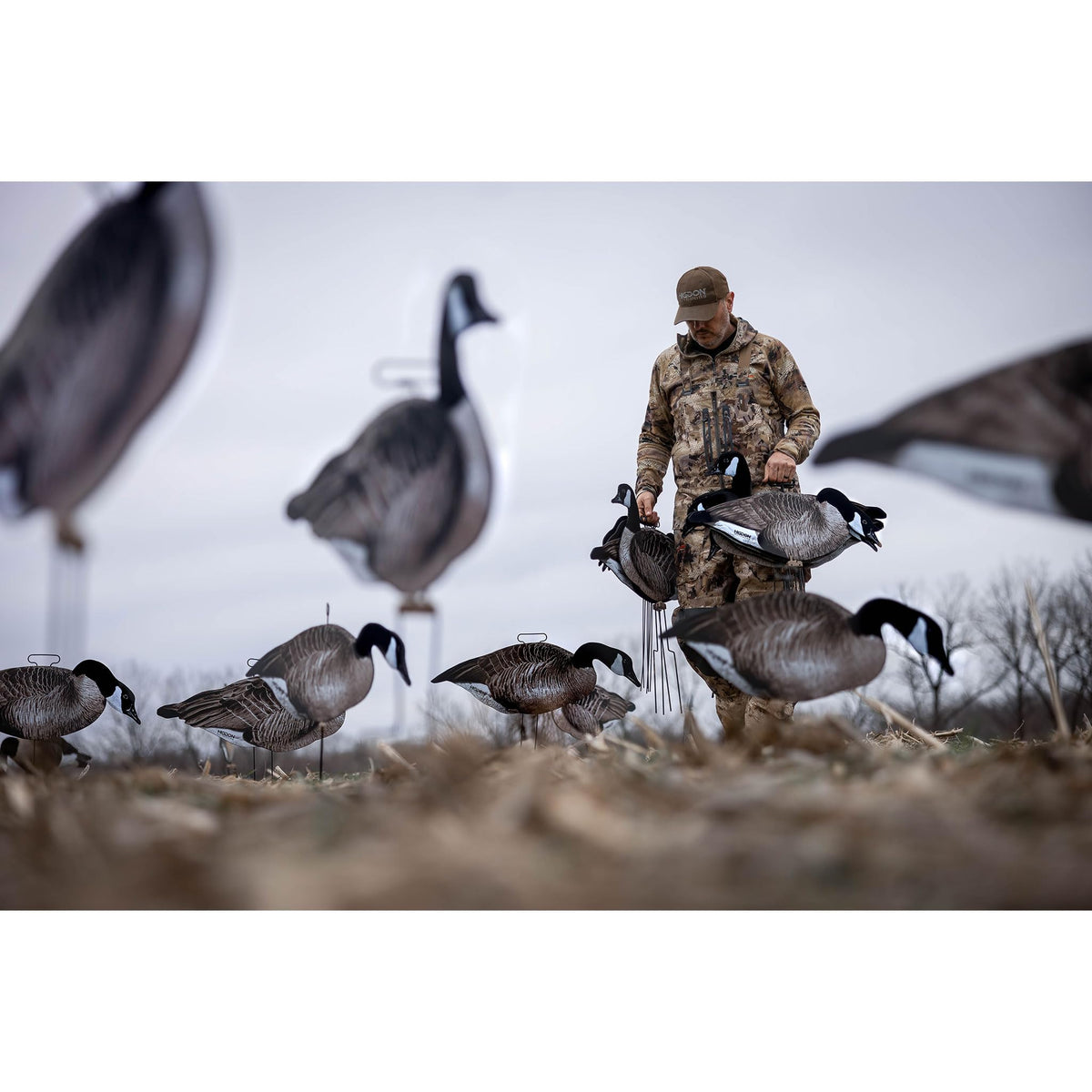 Higdon Outdoors Flats | Canada Goose Silhouette Decoys for Waterfowl Hunting | Weather Resistant Goose Decoys with Easy Carry Stakes | Standard, Motion, or Fully Flocked Motion | 12 Pack