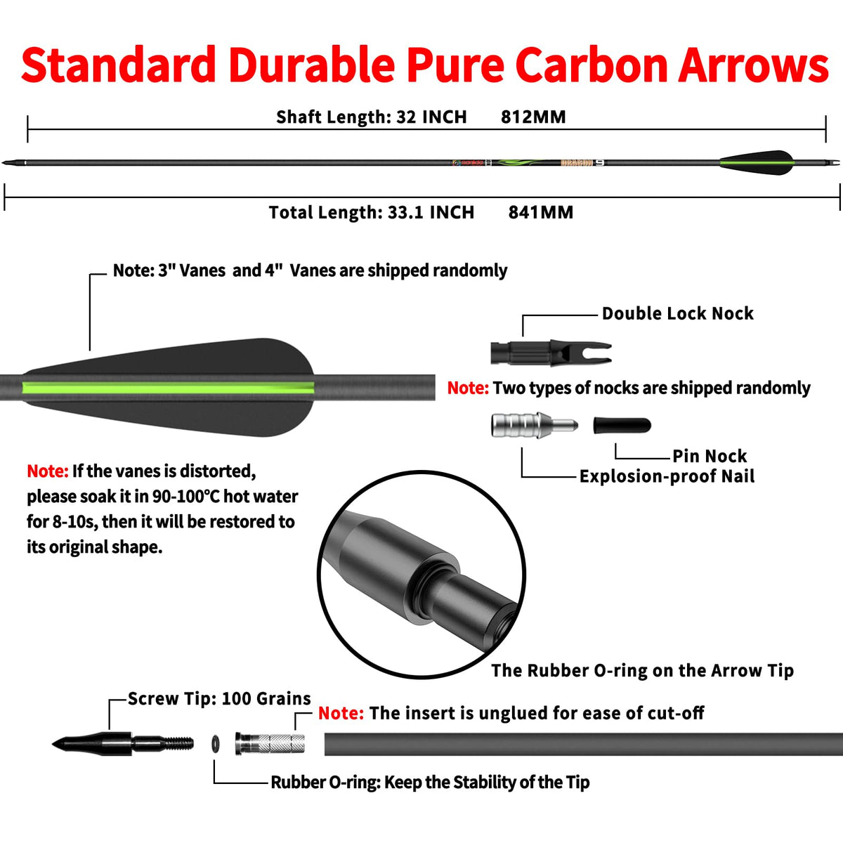 Sanlida Dragon 10/9/8 Hunting Carbon Arrows for Compound Bows, 12/24 PCS
