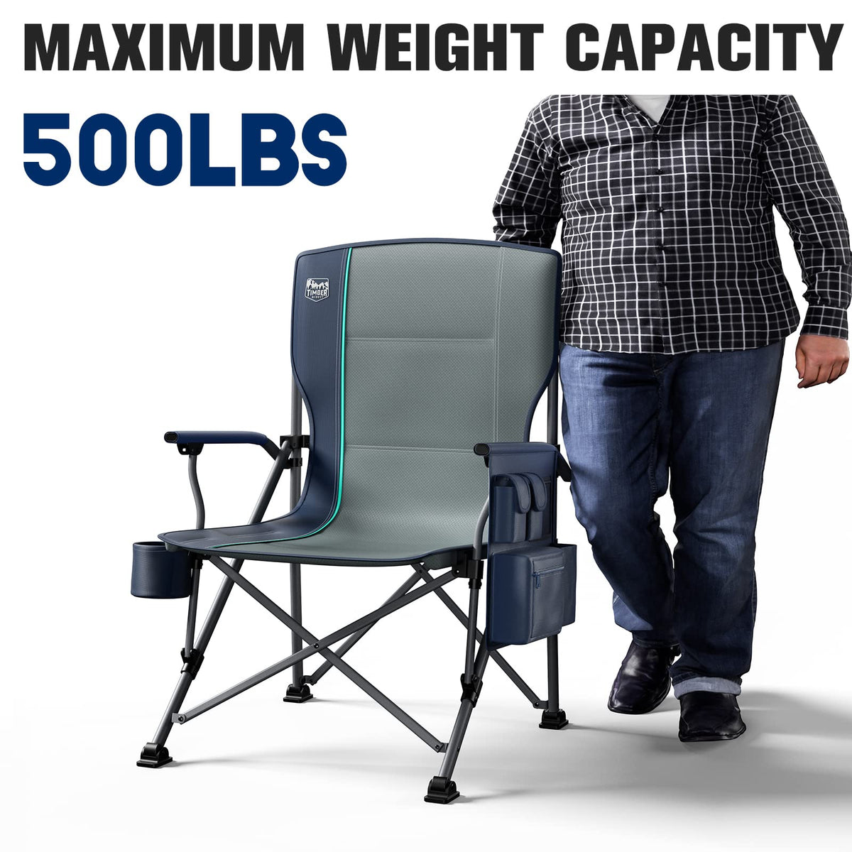 TIMBER RIDGE Oversized Folding Camping Chair High Back 500lbs