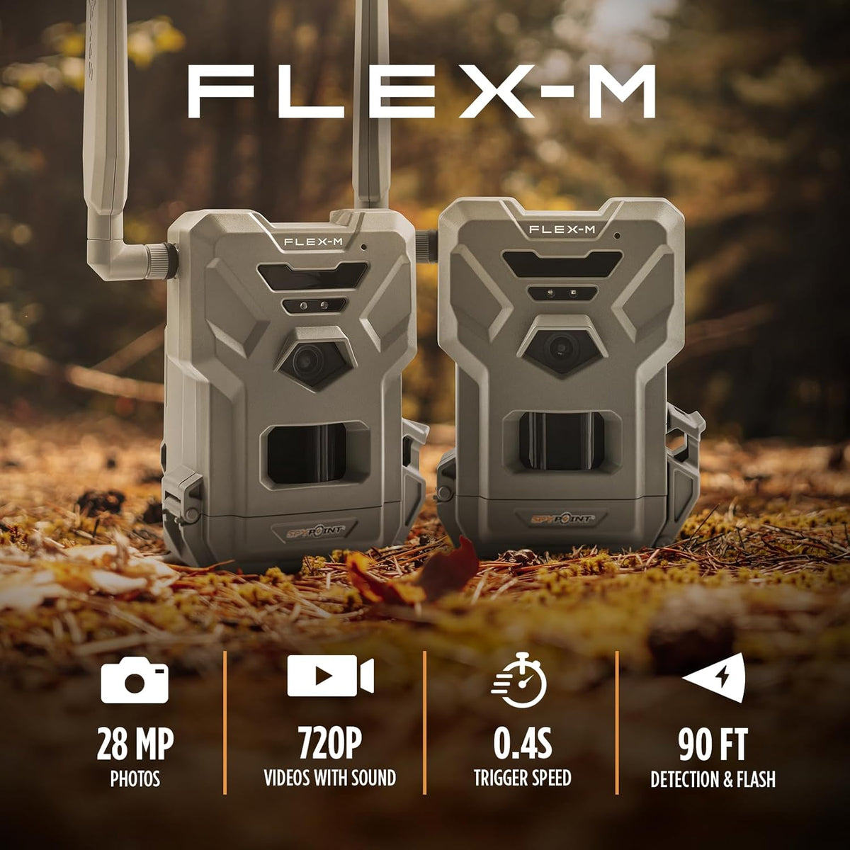 SPYPOINT Flex-M Twin, Cellular Trail Camera, Night Vision, Free Photo Plan