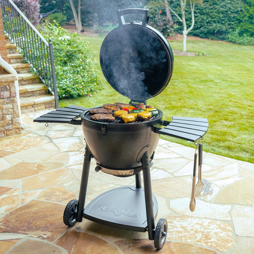 Char-Griller AKORN Jr. Portable Kamado Charcoal Grill and Smoker, Triple-Wall Insulated Steel with Cast Iron Grates and Locking Lid, 155 Sq. In. Cooking Area, Ash
