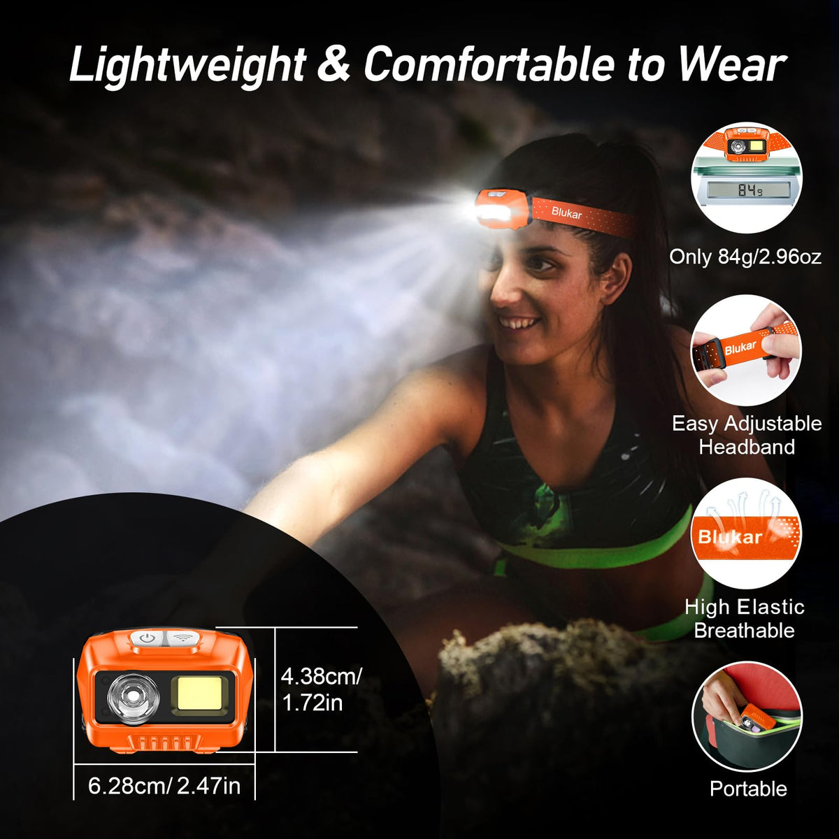 Blukar LED Headlamp Rechargeable, 2000L Super Bright Headlight Flashlight