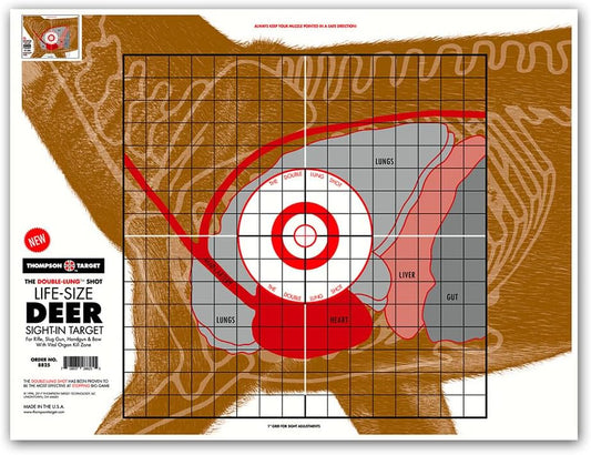 Thompson Target Life Size Deer Vital Organ Sight in Double Lung Shot - 19x25 Inch Paper Large Game Hunting & Shooting Targets