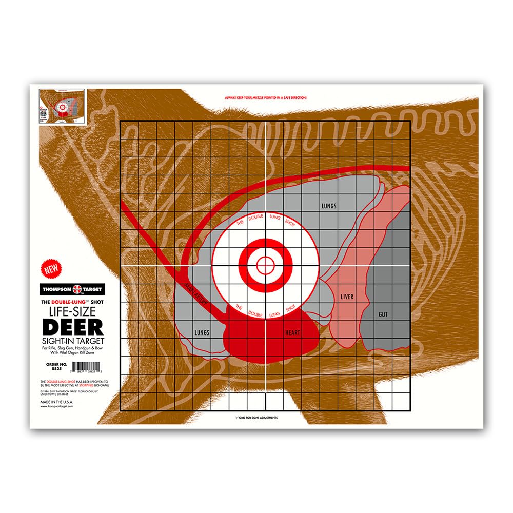 Thompson Target Life Size Deer Vital Organ Sight in Double Lung Shot - 19x25 Inch Paper Large Game Hunting & Shooting Targets