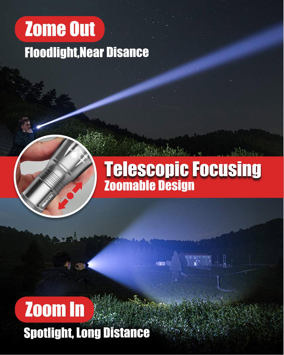 Victoper LED Flashlight 2 Pack, Bright Tactical Torch High Lumens 5 Modes, Waterproof Zoomable Flash Light for Outdoor, Birthday Gifts for Men, Dorm Room Hiking Camping Essentials Gear for Guys