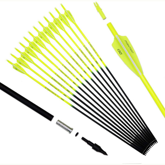 30inch Carbon Arrow Fluorescence Color Targeting and Practice and Hunting Arrows for Compound Bow and Recurve Bow with Removable Tips(Pack of 12)