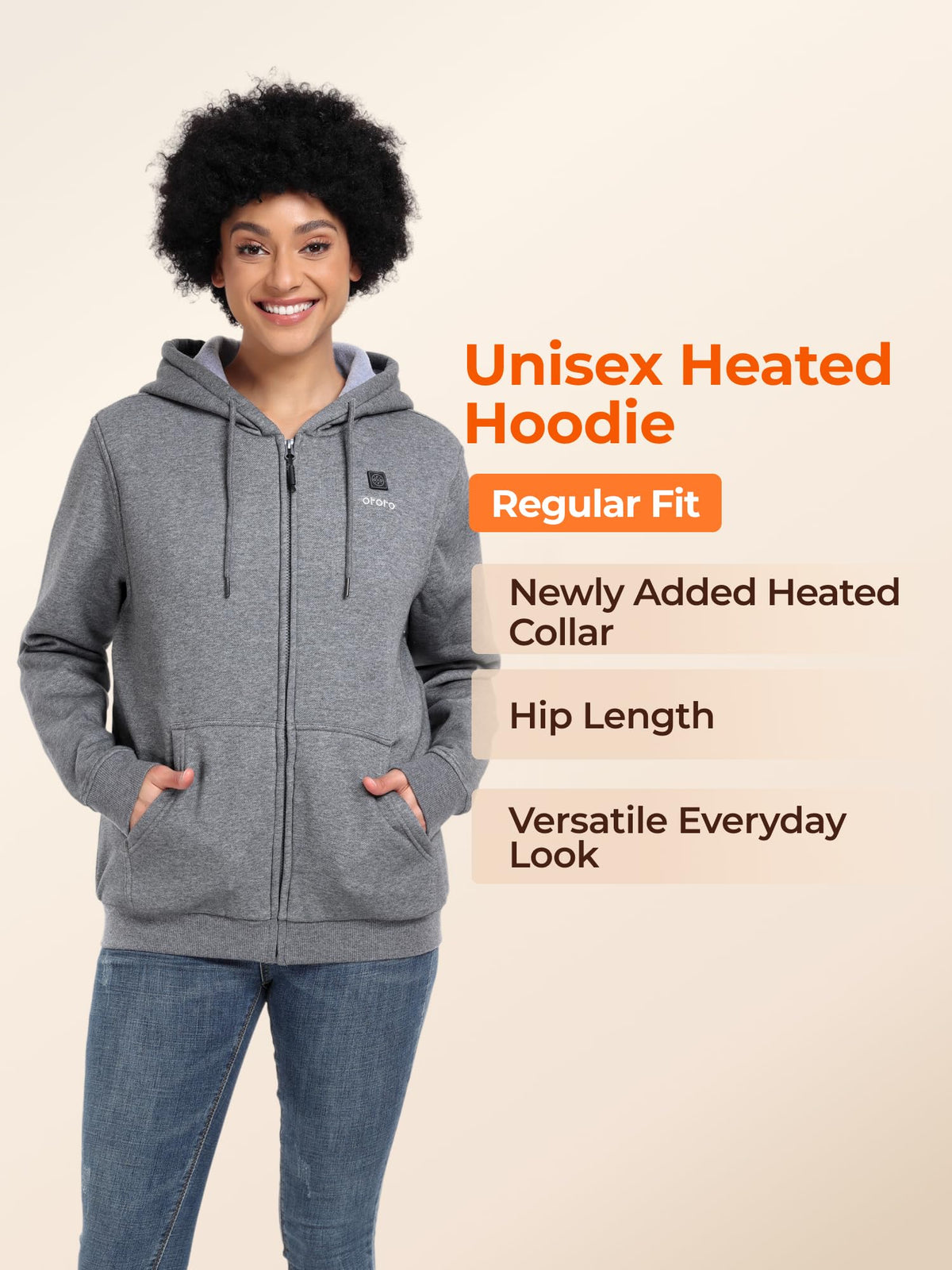 ORORO Unisex Heated Hoodie with Battery, 4-Zone Heating Fleece Hoodie