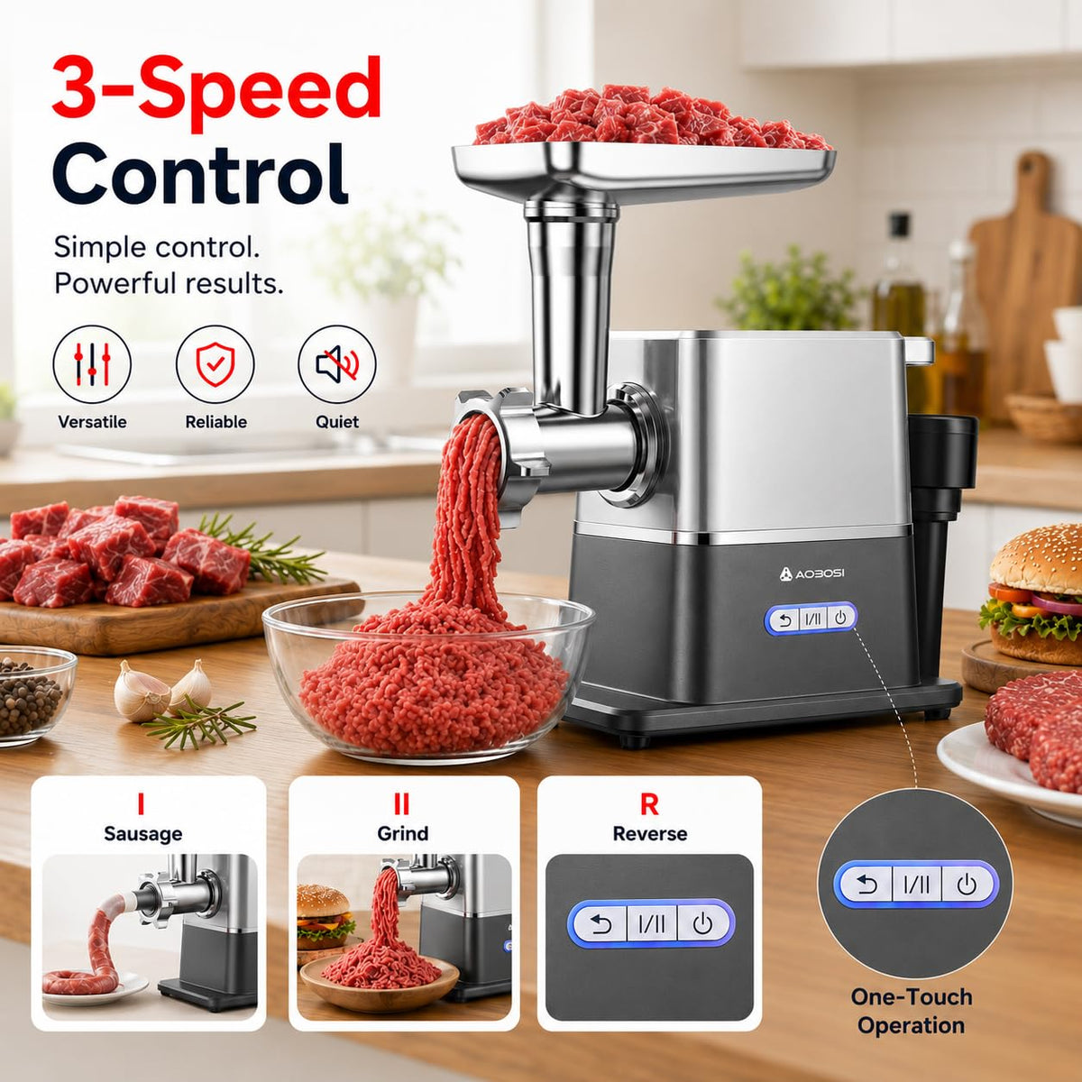 AAOBOSI Multifunctional Digital Meat Grinder Electric 3000W Max