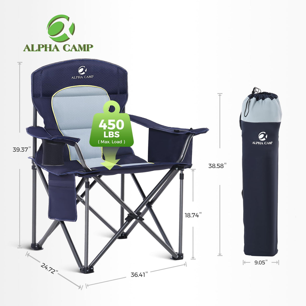 ALPHA CAMP Oversized Fully Padded Camping Chairs with Lumbar Support