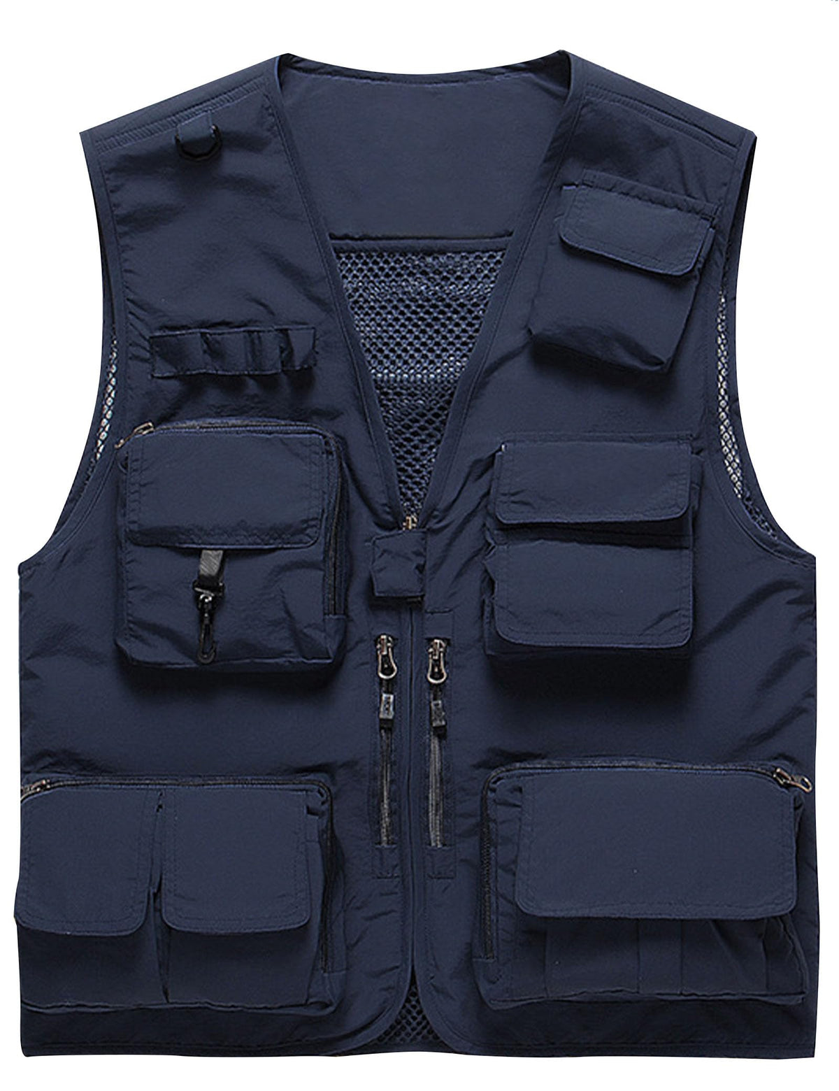 Flygo Men's Casual Lightweight Outdoor Fishing Work Safari Travel Photo Cargo Vest Jacket Multi Pockets