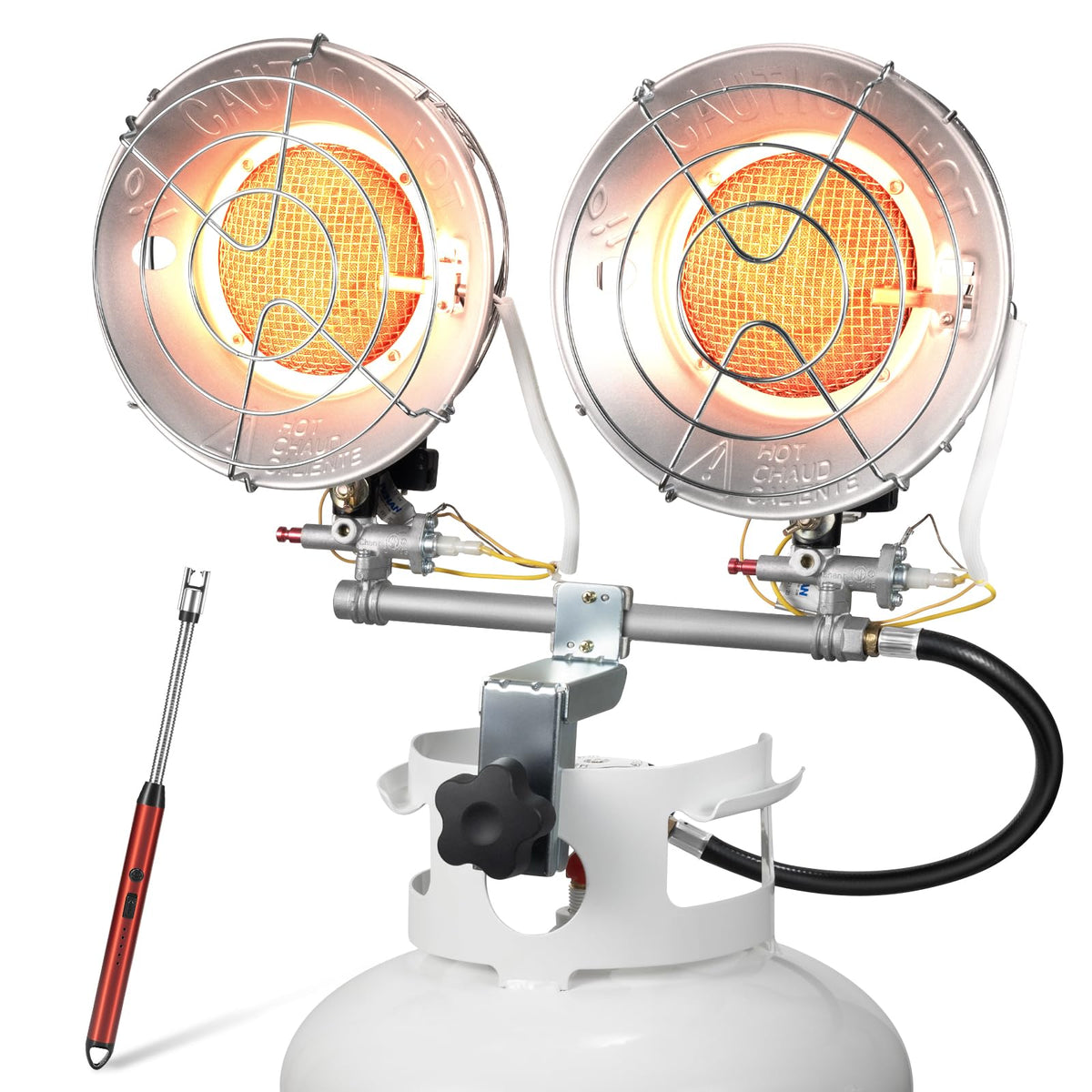 Portable Outdoor Heater with 8FT Hose, 9000 BTU Propane Heater Fuel by Butane/Propane, Self-Ignition, Tip-over&Low-Oxygen Safety Shutoff, Compact Camping&RV Heater for Tents, Hiking(Fuel not included)