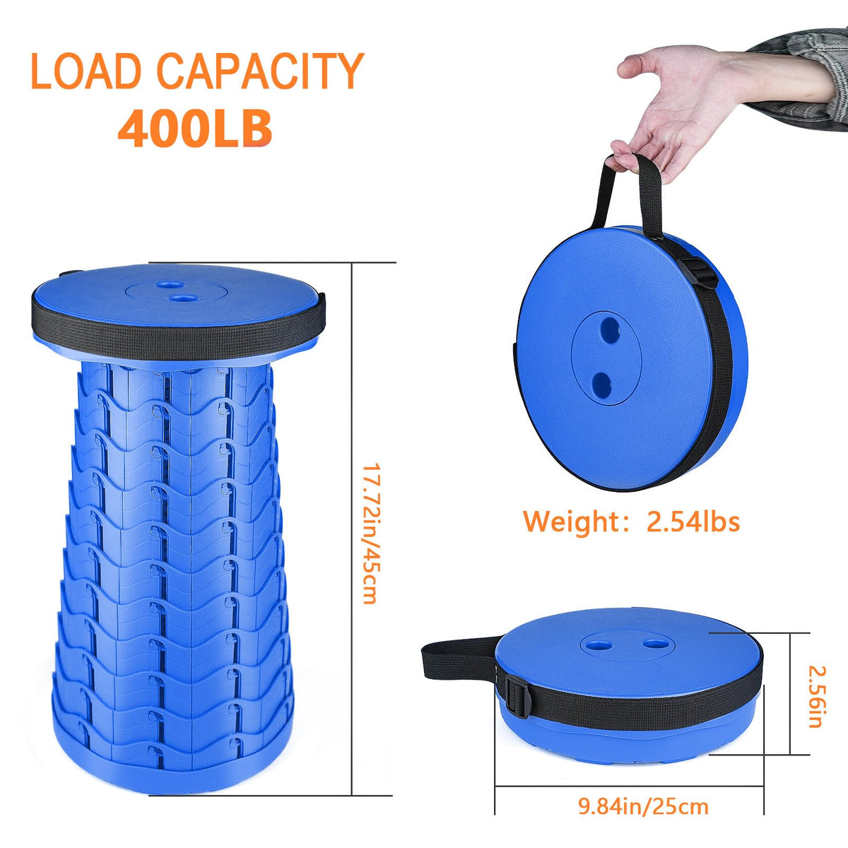 Boreeman Upgraded Folding Stool Lightweight Yet More Sturdy with Load Capacity 400lbs Portable Collapsible Stool for Camping Fishing Hiking BBQ (Blue)