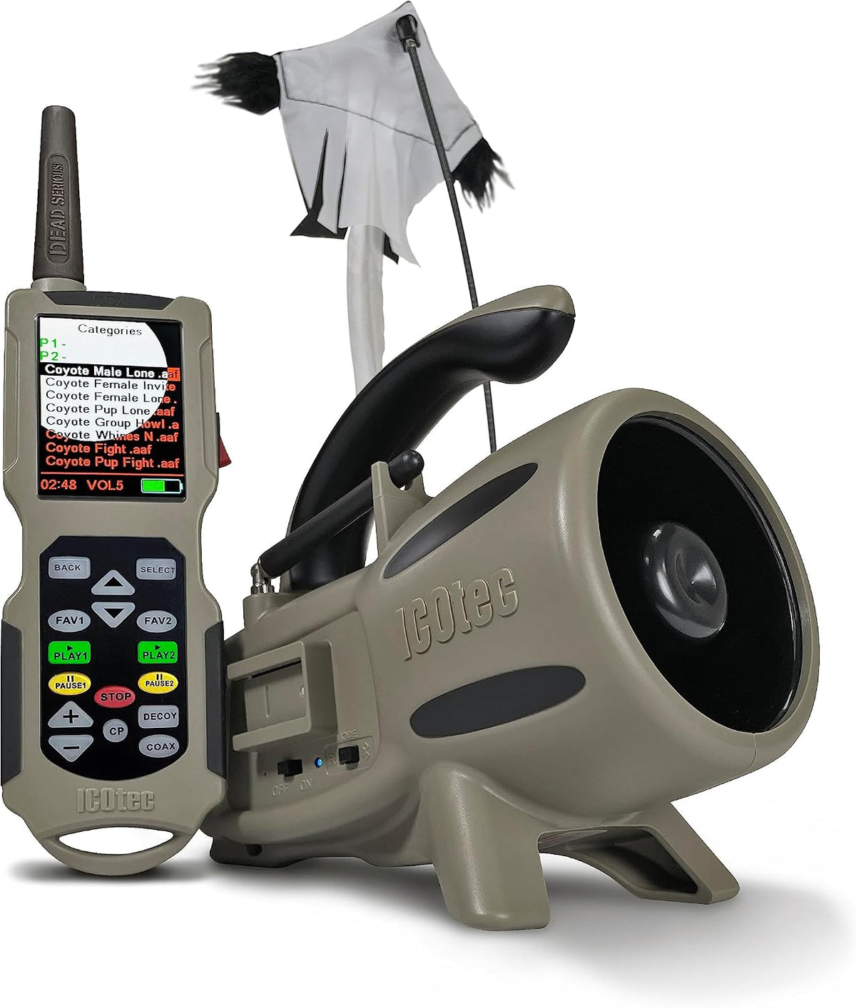 Icotec Nomad+ Programmable Predator Call/Decoy Combo with Bluetooth - 165 Professional Sounds Included - Plays 2 Sounds simultaneously - Holds up to 2,000 Sounds - Pristine Sound Quality