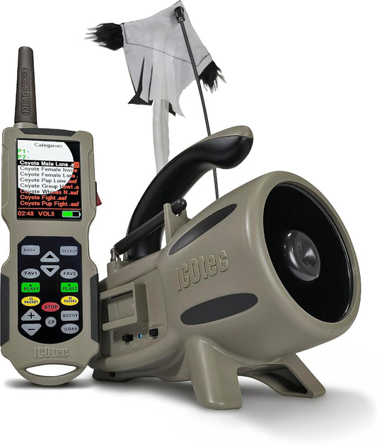 Icotec Nomad+ Programmable Predator Call/Decoy Combo with Bluetooth - 165 Professional Sounds Included - Plays 2 Sounds simultaneously - Holds up to 2,000 Sounds - Pristine Sound Quality