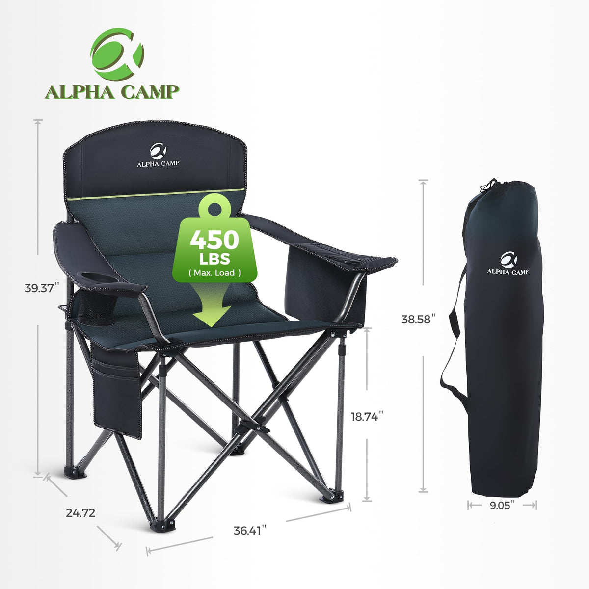 ALPHA CAMP Oversized Fully Padded Camping Chairs with Lumbar Support