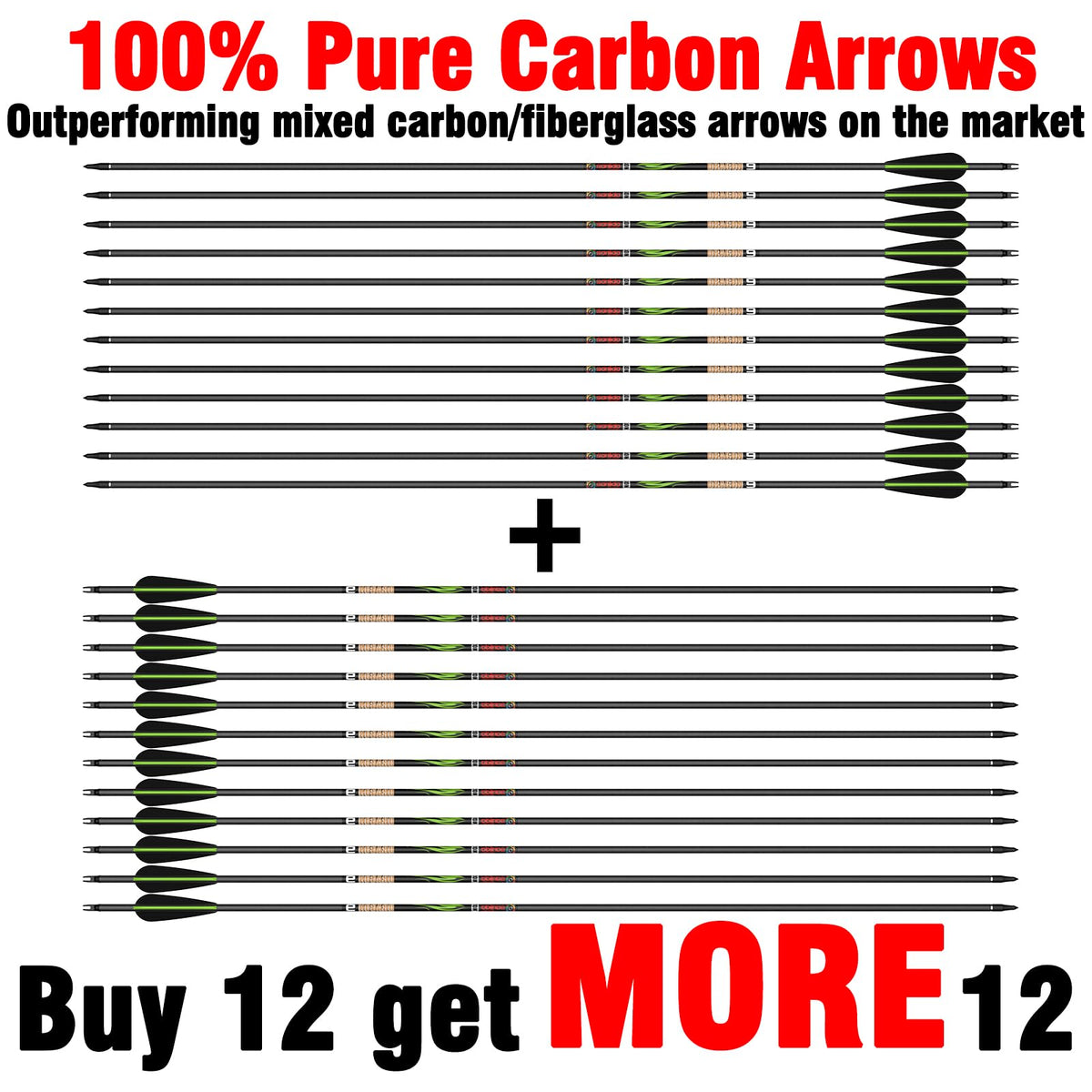Sanlida Dragon 10/9/8 Hunting Carbon Arrows for Compound Bows, 12/24 PCS