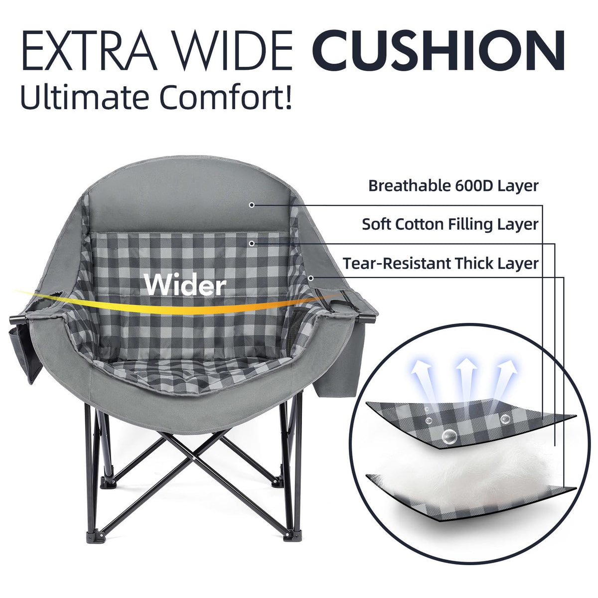 Heated Oversized Camping Chair - Heavy Duty Padded Comfy Warm Outdoor Chair