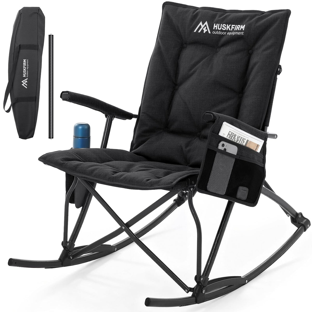 Oversized Folding Rocking Camping Chair, Heavy Duty Rocker Chair, Black