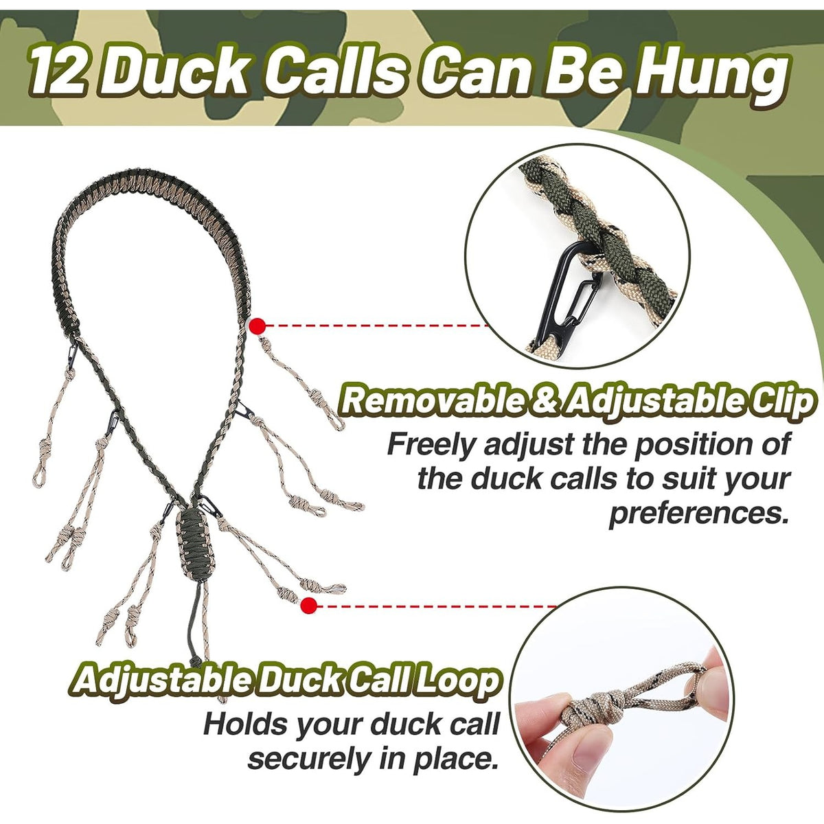 PAMASE 12 Loops Duck Call Lanyard, Duck Hunting Accessories