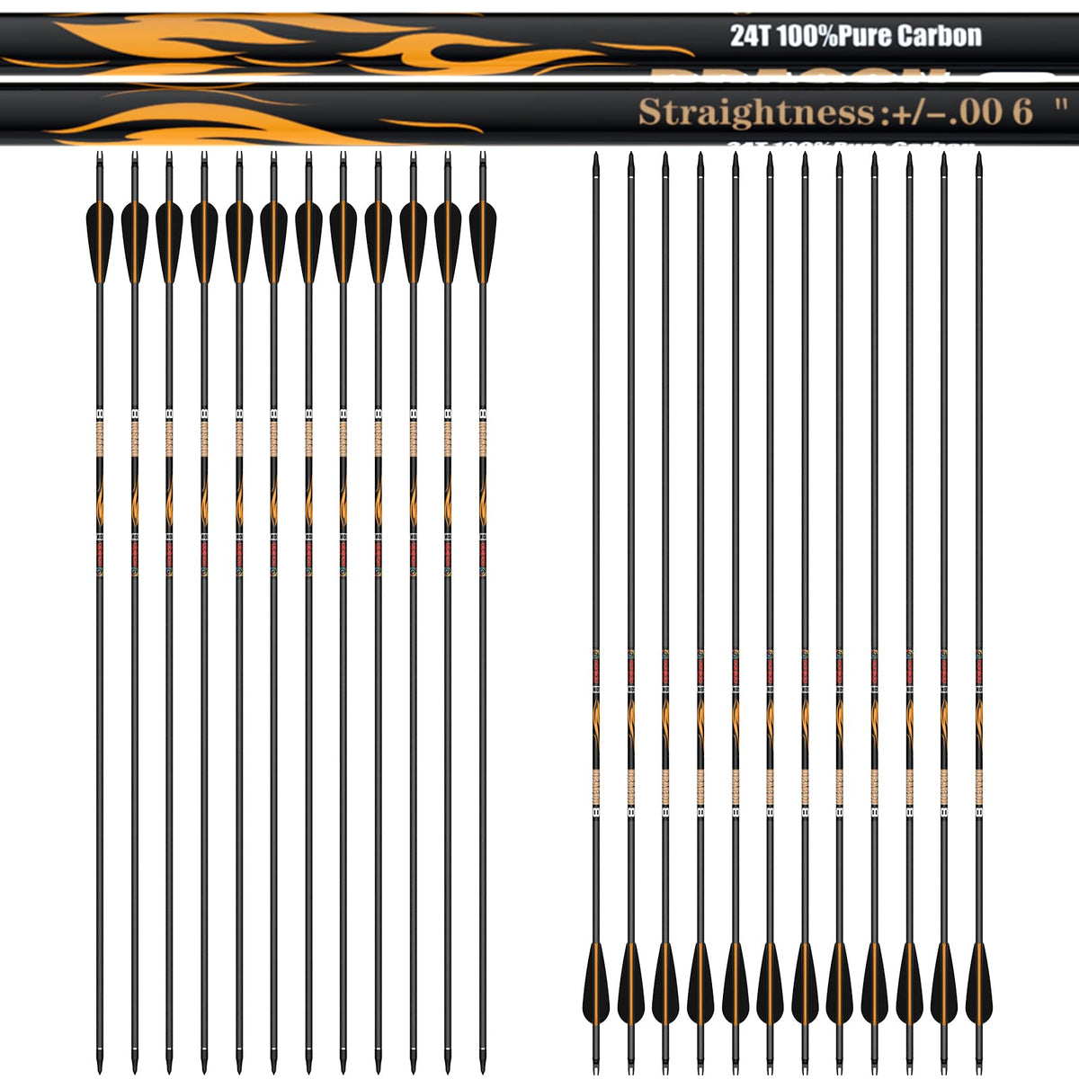 Sanlida Dragon 10/9/8 Hunting Carbon Arrows for Compound Bows, 12/24 PCS