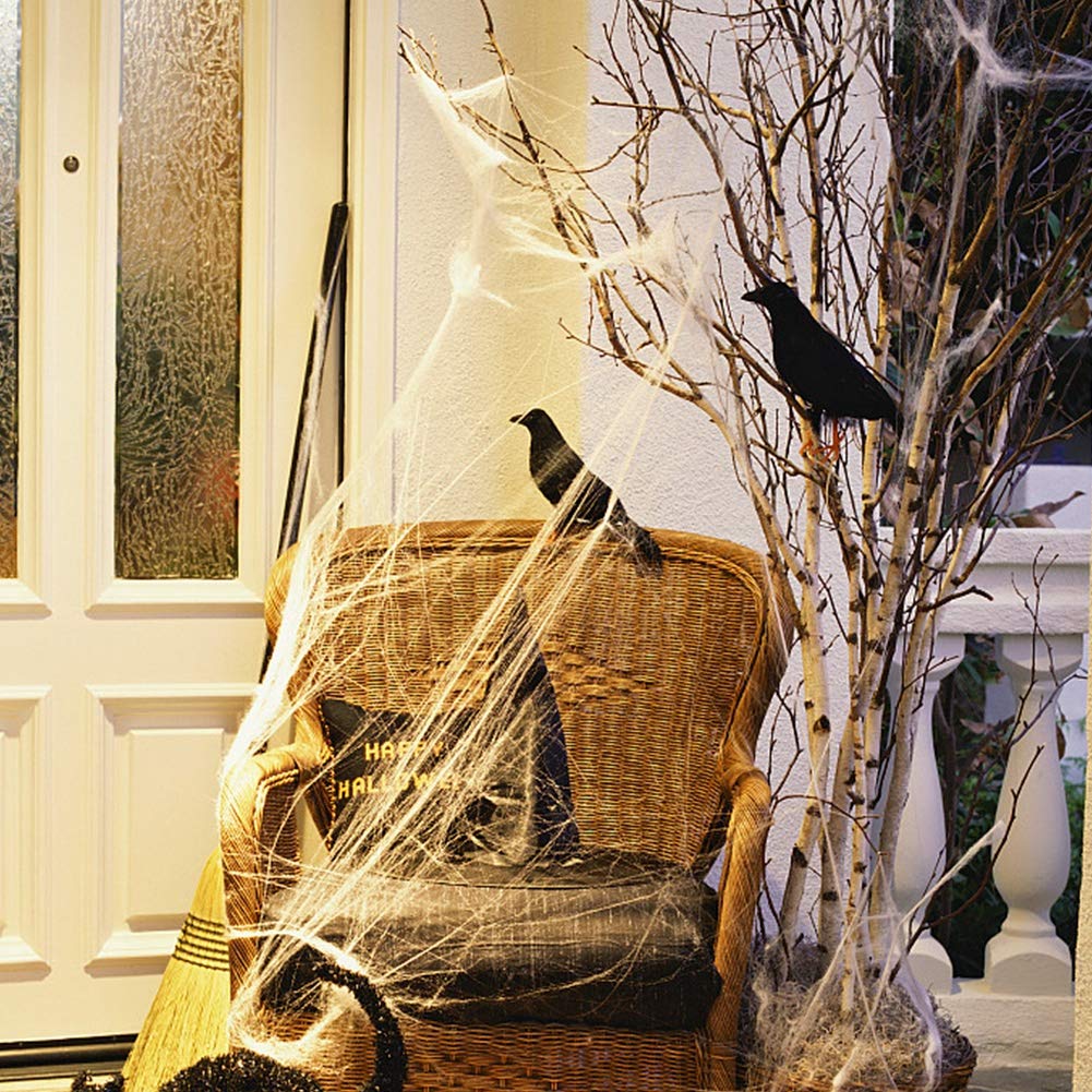FUNPENY Halloween Black Feathered Crows, 3 Pack Black Crows with Real Feather Halloween Decoration for Indoor Outdoor