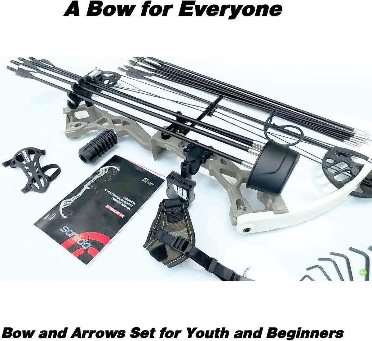 Sanlida Archery Dragon X6 Compound Bow Kit for Youth, Kids & Beginners, Bow and Arrows Set, 19”-28” Draw Length, 15-30 LBS Draw Weight, RH Only