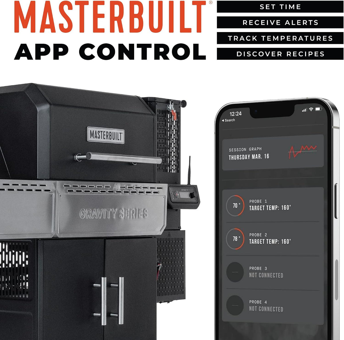 Masterbuilt Gravity Series 1150 Digital Charcoal Grill and Smoker, 1,150 Sq. In. Cooking Area, WiFi App Control, GravityFed Hopper, DigitalFan Temperature Control, 225°F to 700°F Cooking Range