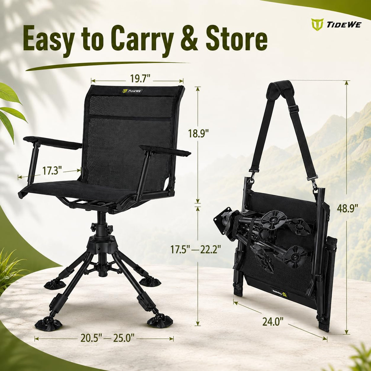 TIDEWE Hunting Chair with Seat Cover, 360° Silent Swivel Seat