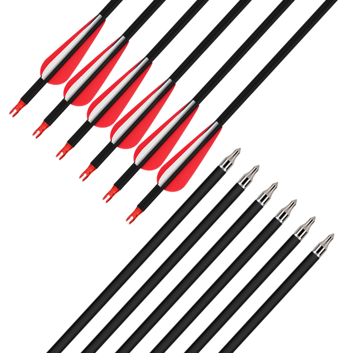 14 Pack 30" Archery Carbon Arrows,Practice Hunting Arrow with Removable Tips Shaft Spine 500 Suitable for Recurve Bows