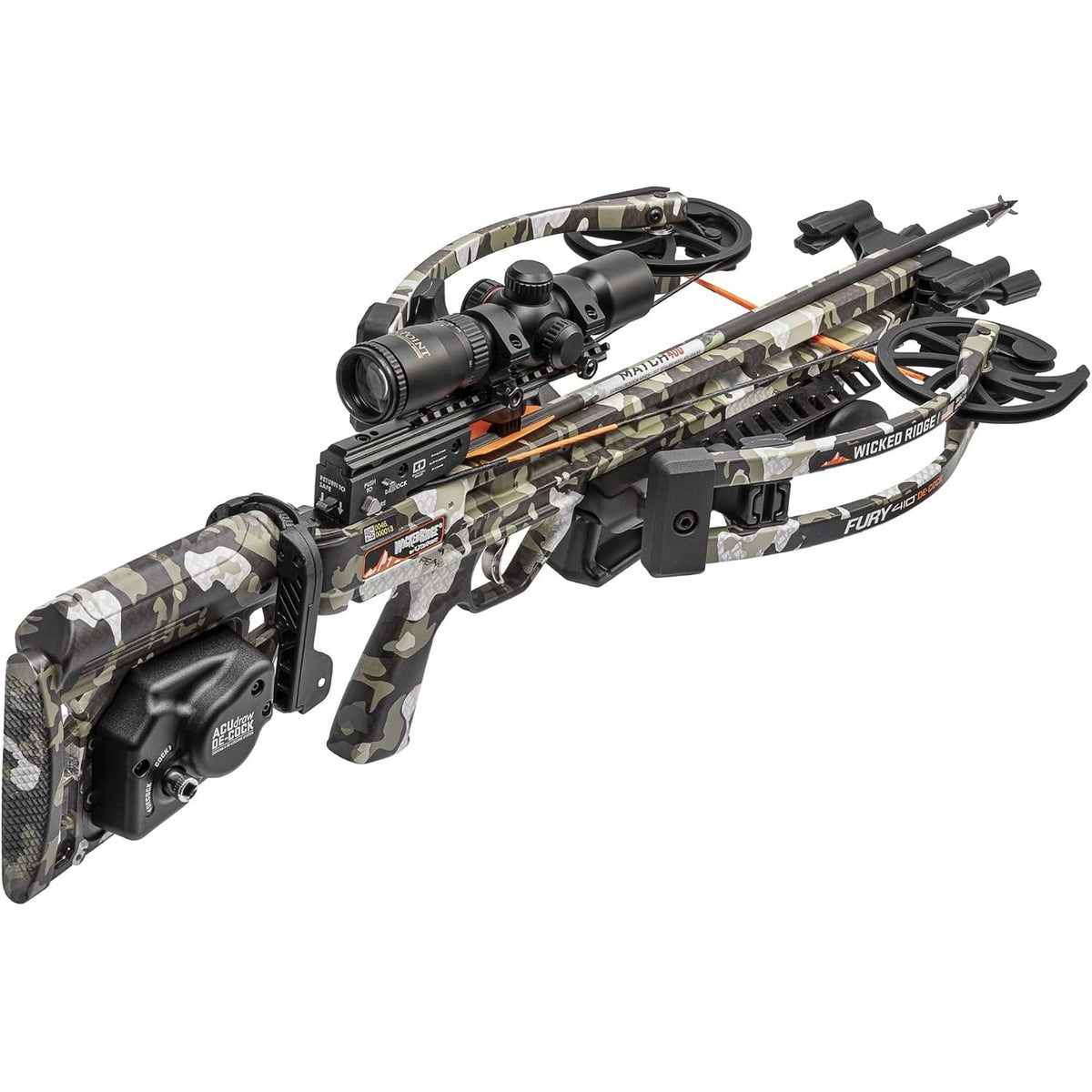 Wicked Ridge by TenPoint Fury 410 De-Cock, Peak XT - 410 FPS - Equipped with RangeMaster Pro Variable Speed Scope & ACUdraw De-Cock Cocking & De-Cocking System - Reverse-Draw Design.
