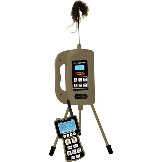 MOJO Outdoors Triple Threat E-Caller Predator Coyote Call Decoy 3-Part Complete Calling System for Successful Predator Hunting, Includes Remote, Critter Decoy and Comes Loaded with 80 Proven Sounds