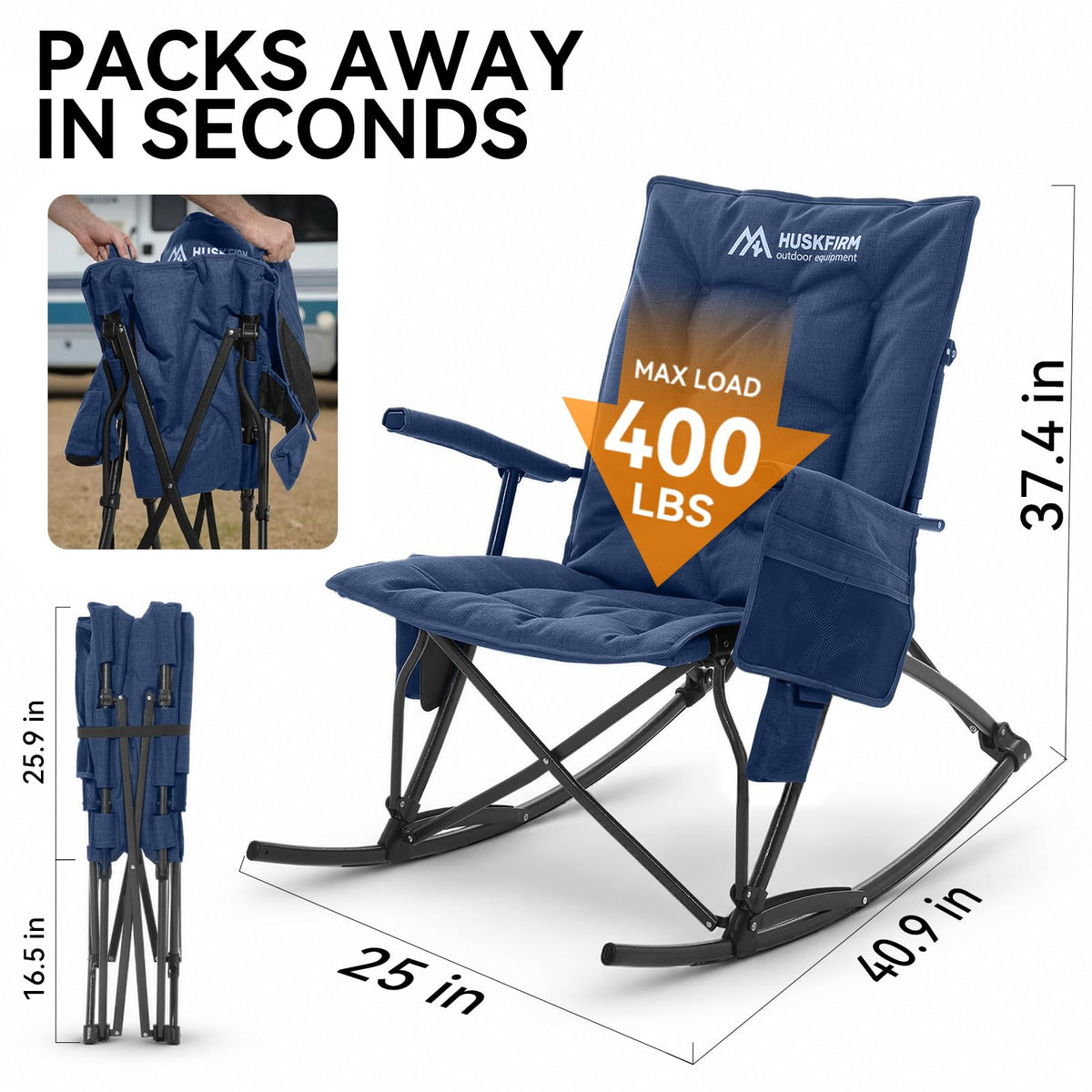 Oversized Folding Rocking Camping Chair, Heavy Duty Rocker Chair, Black