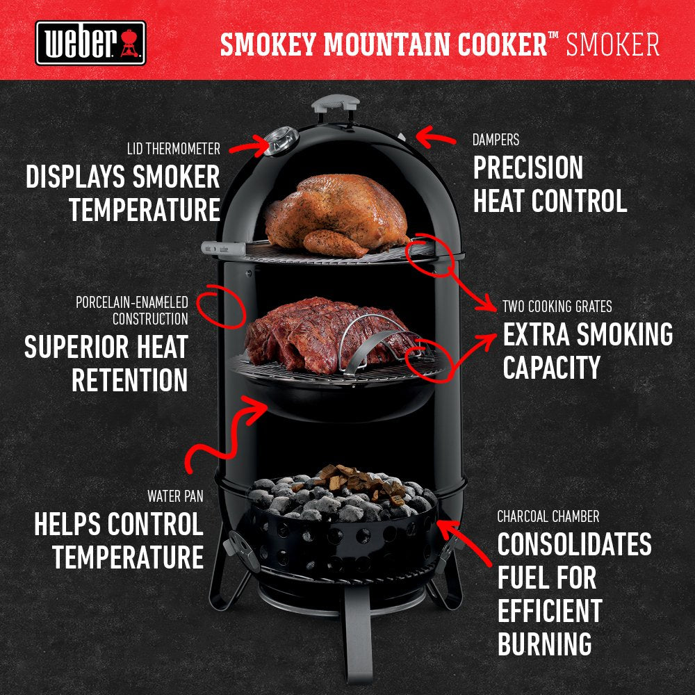 Weber® Smokey Mountain Cooker Smoker, 14" Charcoal Smoker