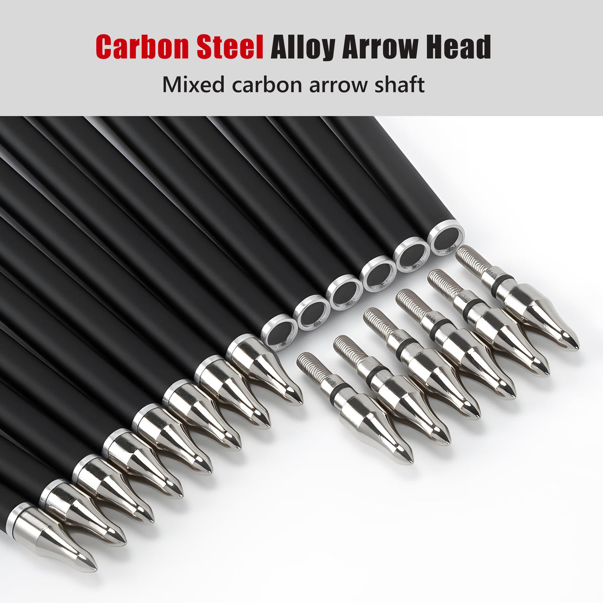 14 Pack 30" Archery Carbon Arrows,Practice Hunting Arrow with Removable Tips Shaft Spine 500 Suitable for Recurve Bows