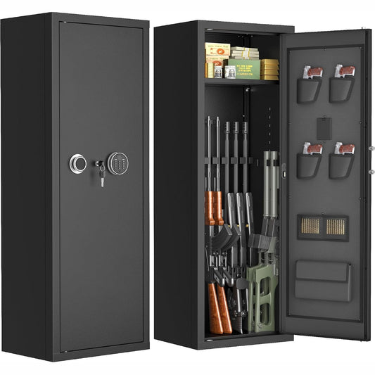 12-15 Gun Safe, Large Gun Safe for Rifles and Pistols, Quick Access Rifle Safe with 3 Removable Gun Racks and 4 Pistol Pockets, Digital Gun Cabinet with Dual Alarm and Sleep Mode