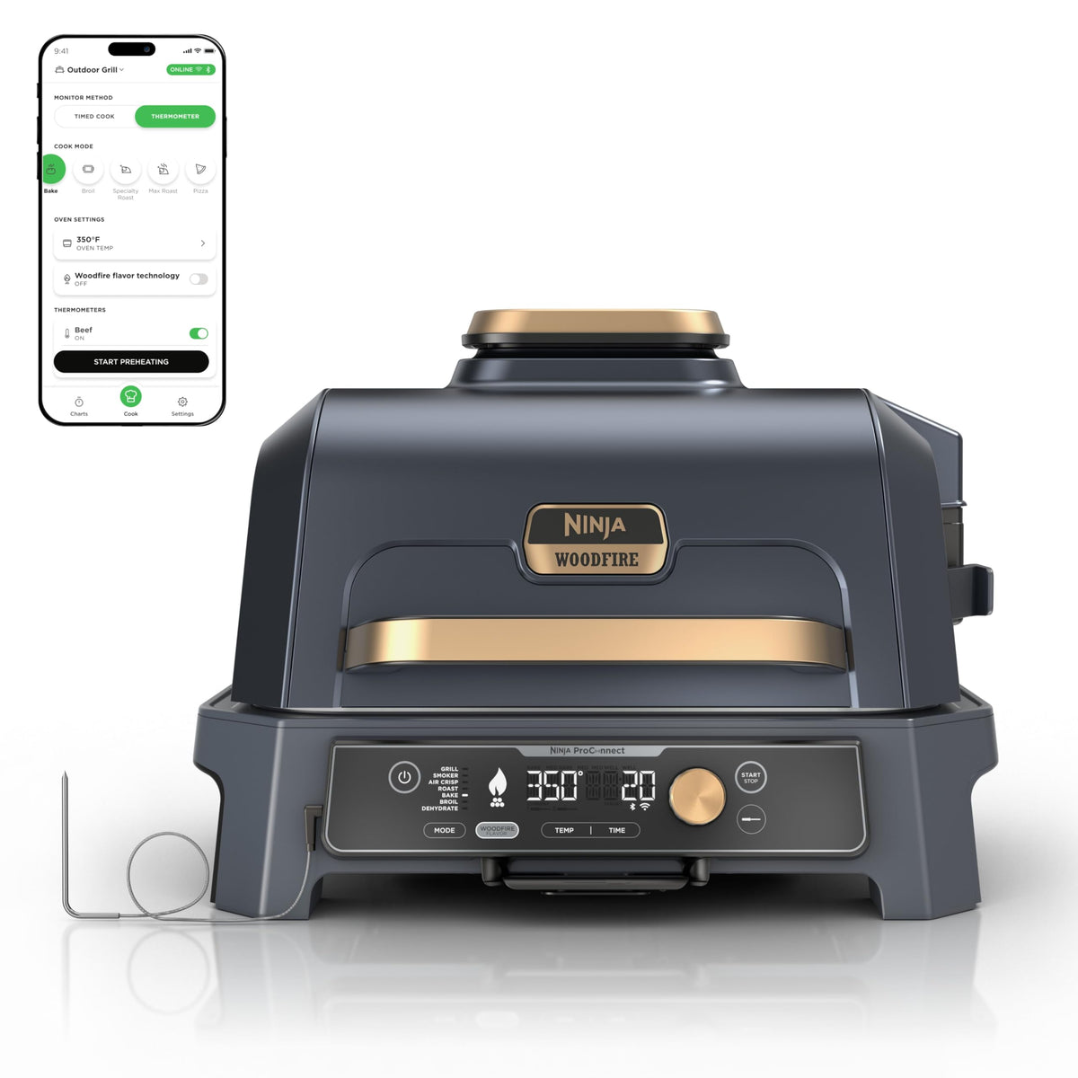 Ninja Woodfire ProConnect Premium XL Outdoor Grill & Smoker, Black & Gold