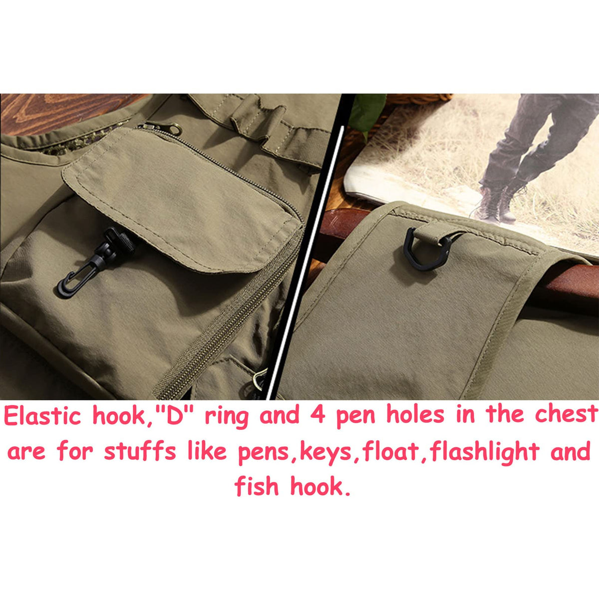 Flygo Men's Casual Lightweight Outdoor Fishing Work Safari Travel Photo Cargo Vest Jacket Multi Pockets