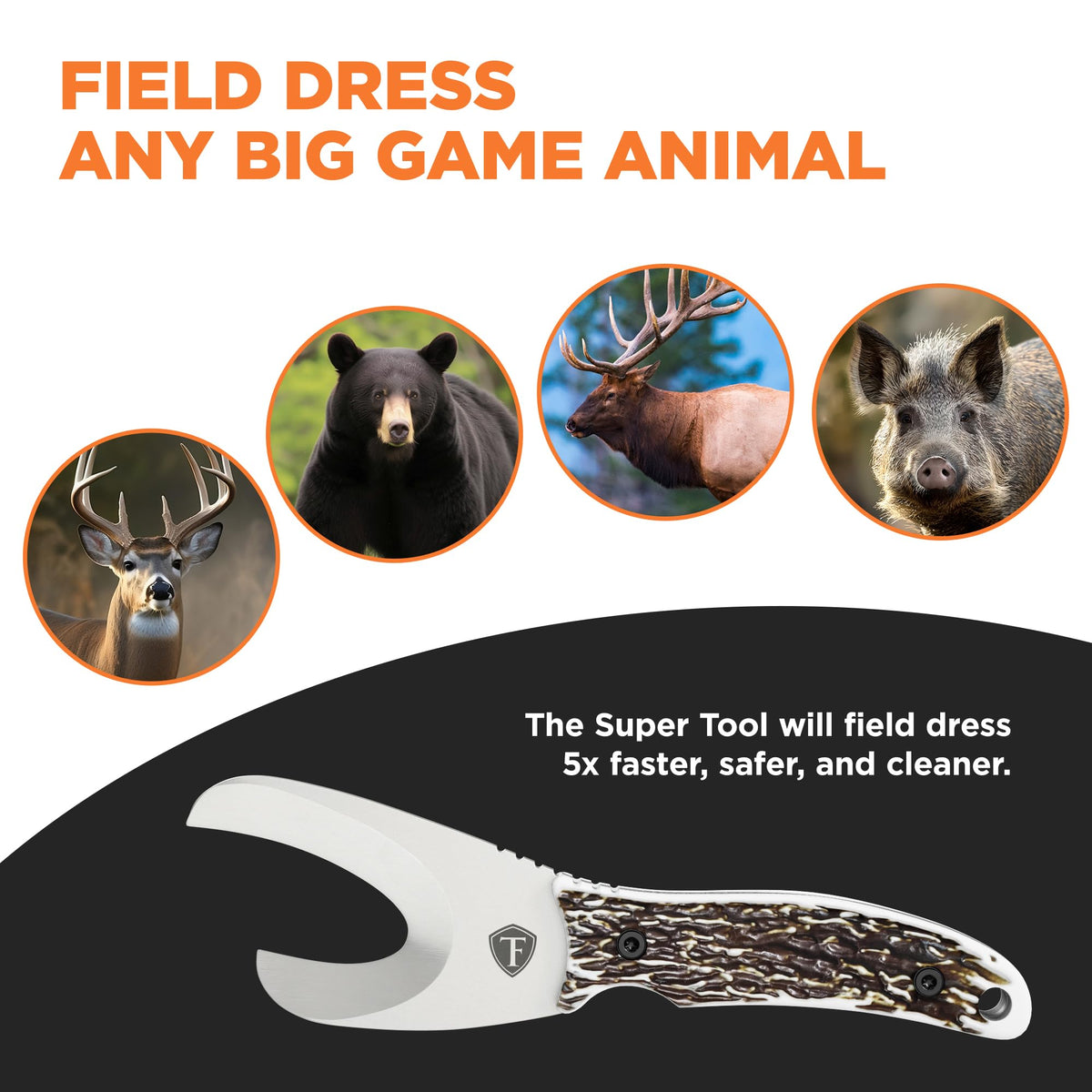 Field Dressing Kit | 3-in-1 Super Tool with Sheath & Sharpener | Gut Hook | Deer Hunting Knife Set | Pakkawood | Men's Hunting Gift Accessory