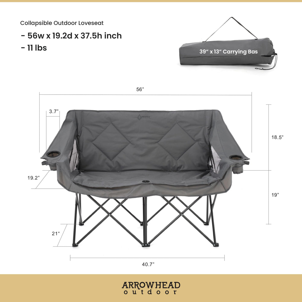 ARROWHEAD OUTDOOR Portable Folding Double Duo Camping Chair Loveseat