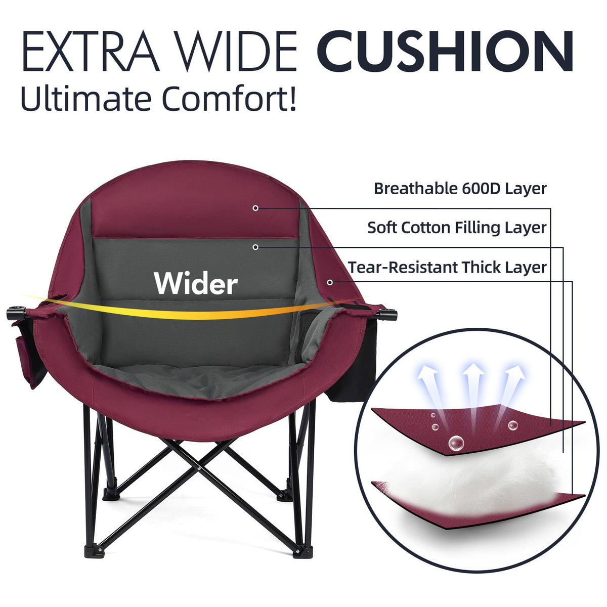 Heated Oversized Camping Chair - Heavy Duty Padded Comfy Warm Outdoor Chair