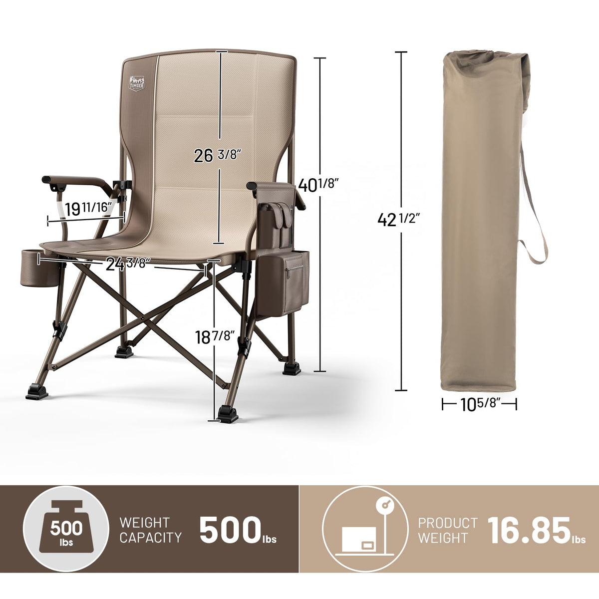 TIMBER RIDGE Oversized Folding Camping Chair High Back 500lbs