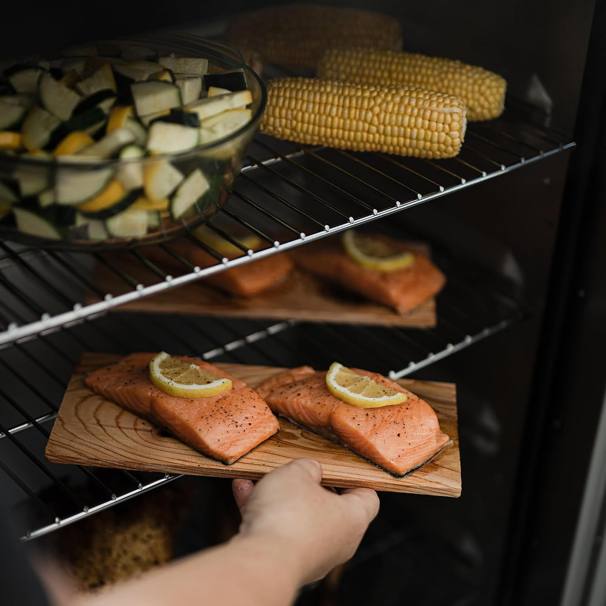 Masterbuilt 30-Inch Dual Fuel Propane & Charcoal Vertical Smoker with 730 Sq. In. Cooking Space, Push-Button Ignition, Temperature Gauge, 4 Smoking Racks, Black