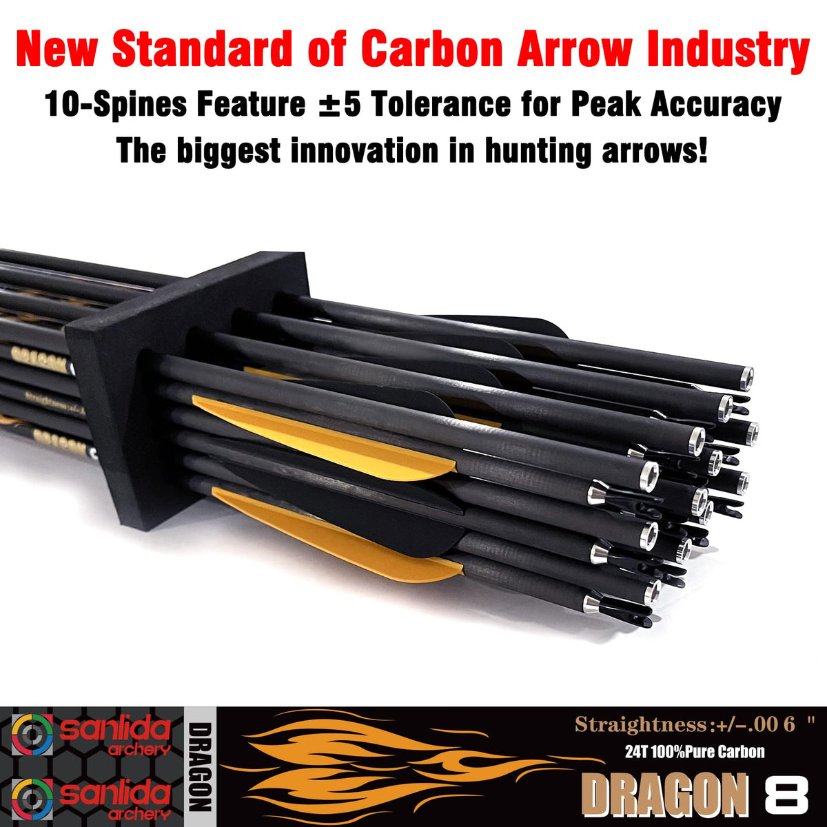 Sanlida Dragon 10/9/8 Hunting Carbon Arrows for Compound Bows, 12/24 PCS