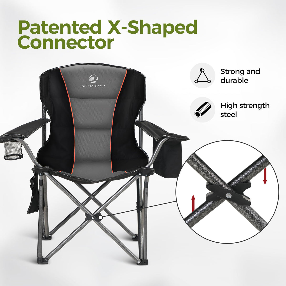 ALPHA CAMP Oversized Fully Padded Camping Chairs with Lumbar Support