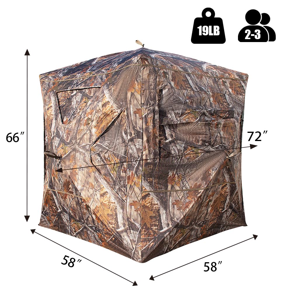 THUNDERBAY SPUR Collector 3 Person Hunting Blind, Portable Ground Blind with Silent Windows, Portable Durable Hunting Tent for Deer & Turkey Hunting