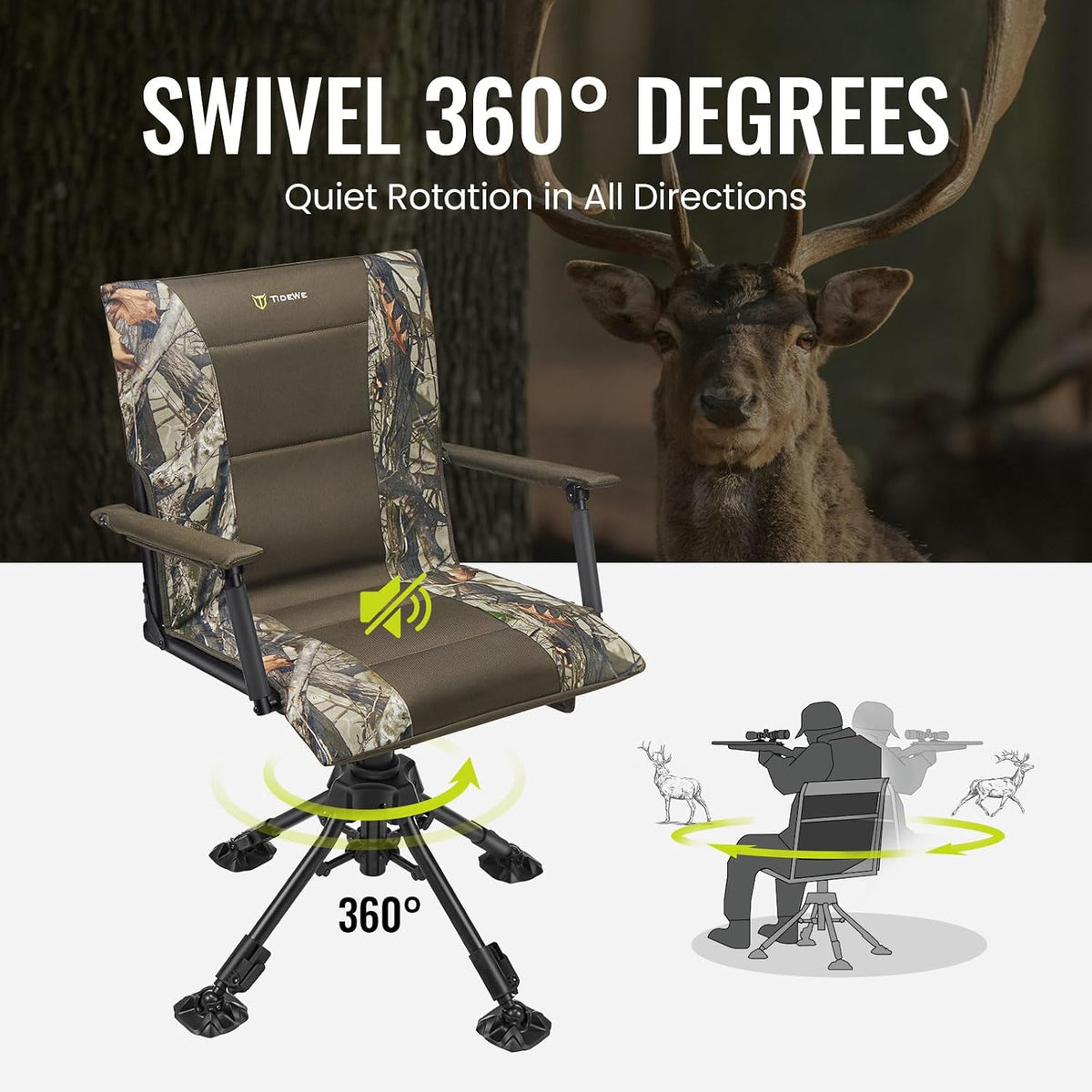 TIDEWE Hunting Chair with Seat Cover, 360° Silent Swivel Seat