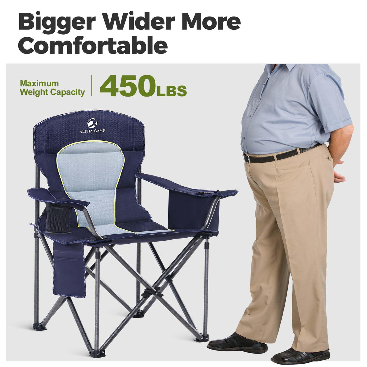 ALPHA CAMP Oversized Fully Padded Camping Chairs with Lumbar Support