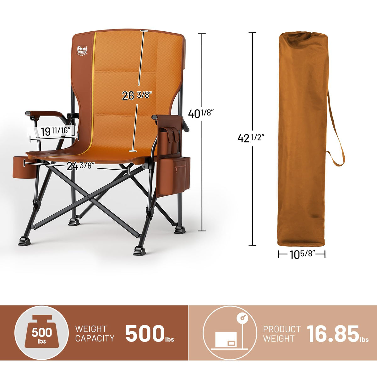 TIMBER RIDGE Oversized Folding Camping Chair High Back 500lbs