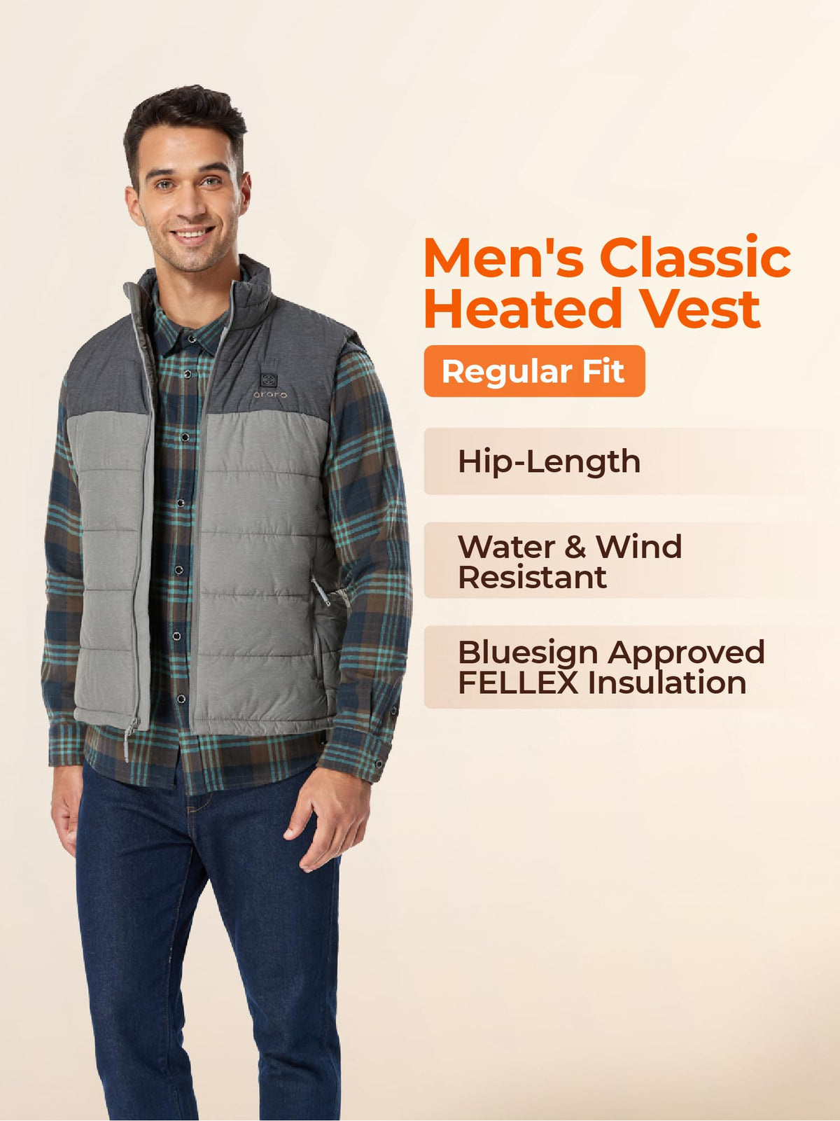 ORORO Men's Heated Vest Lightweight 4-Zone USB-C Battery Heated Puffer Vest