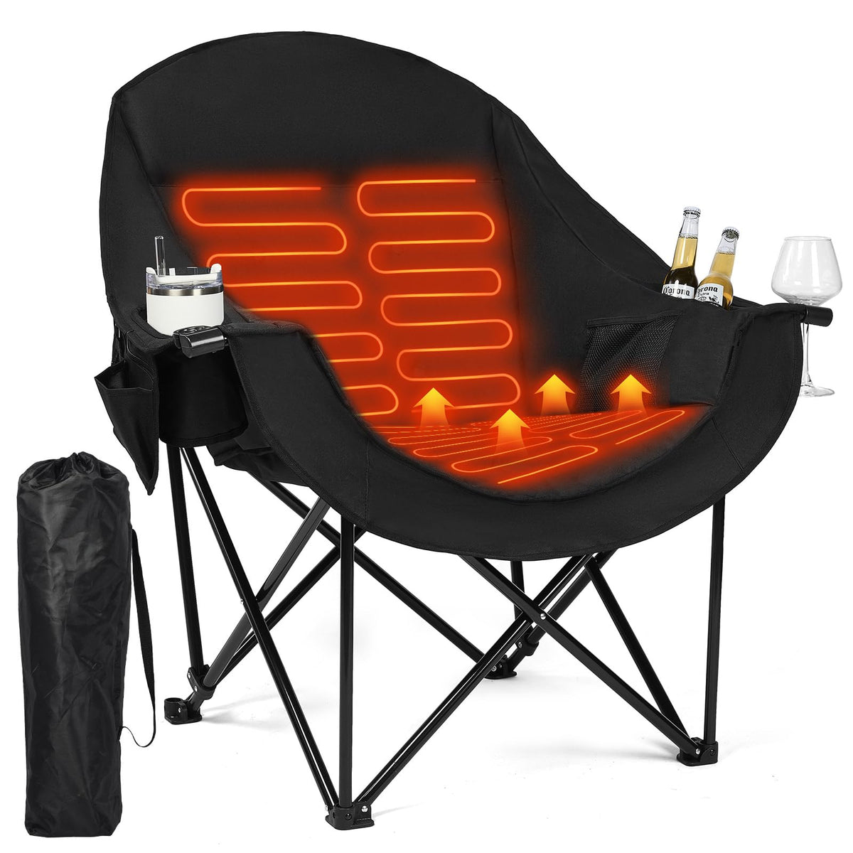 Heated Oversized Camping Chair - Heavy Duty Padded Comfy Warm Outdoor Chair